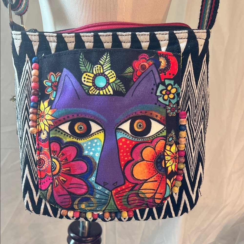 Laurel Burch Multicolor Cat Crossbody Bag